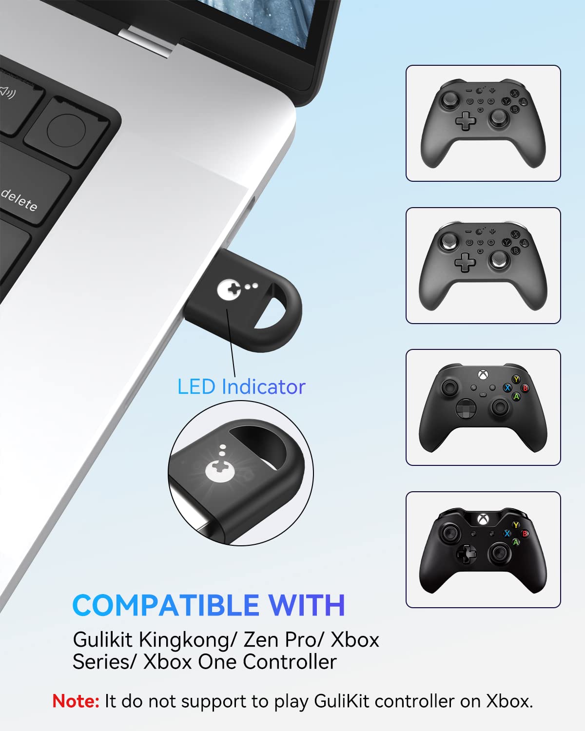 GuliKit 2.4G Bluetooth Adapter Controllers Wireless (Kingkong, King Kong 2 Pro & 2), Zen Pro Controller, Supports Windows7/8/10/11, black, PC02