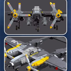 MEOA Fighter Jet Building Sets for Boys 8-12 937pcs P38 Lightning Fighter Building Blocks Toys WW2 Airplane Building Toys for Kids and Adults