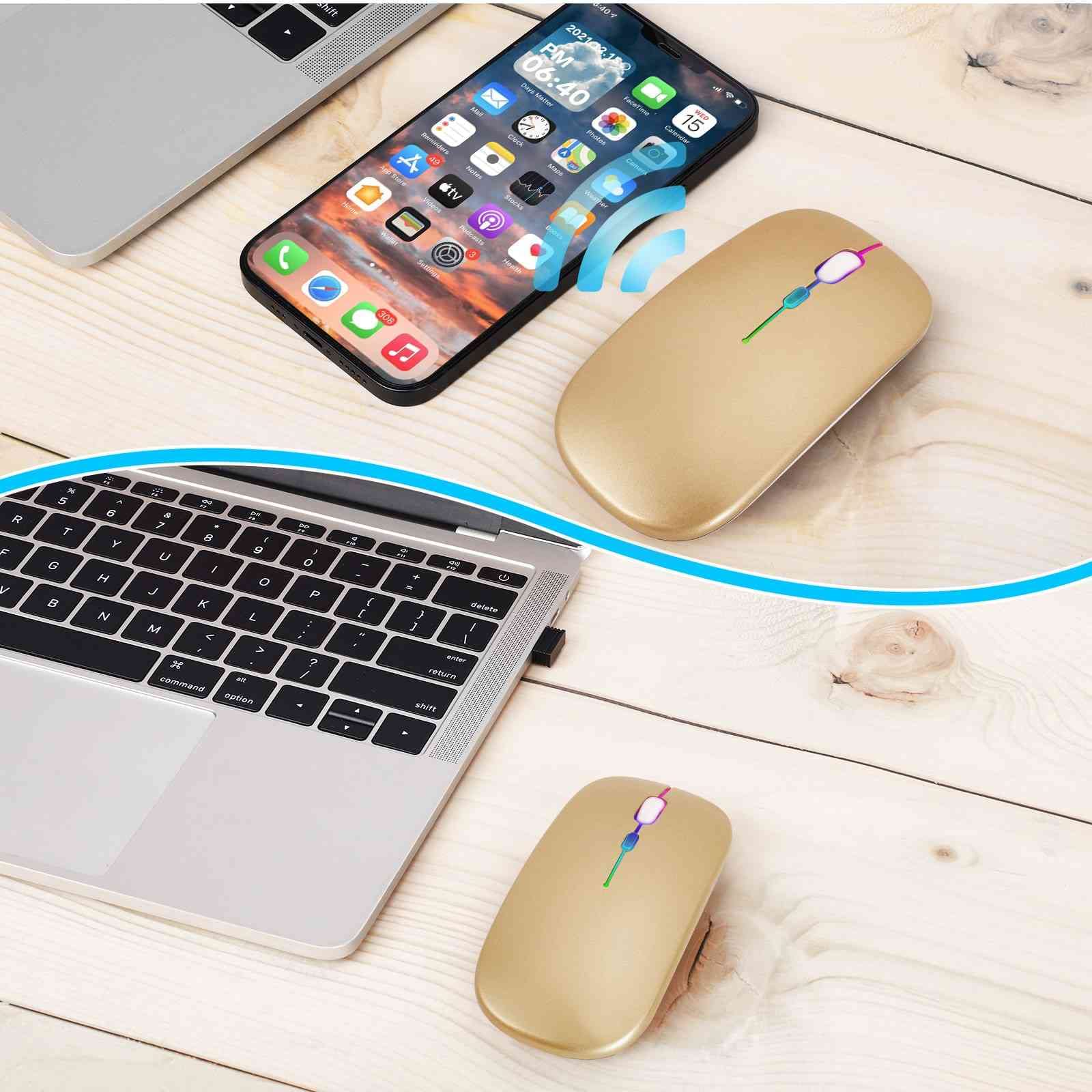 UrbanX 2.4GHz & Bluetooth Mouse, Rechargeable Wireless Mouse for Samsung Galaxy Fold 5G Bluetooth Wireless Mouse for Laptop/PC/Mac/Computer/Tablet/Android RGB LED Gold