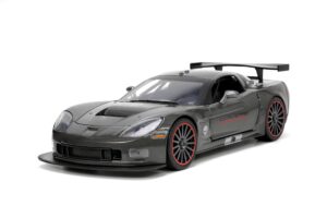 big time muscle 1:24 2005 chevy corvette c6r die-cast car charcoal grey, toys for kids and adults