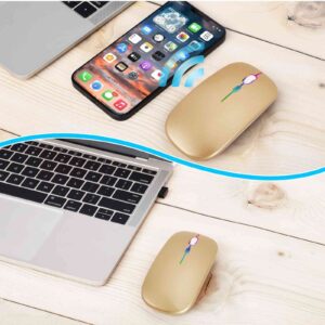 UrbanX 2.4GHz & Bluetooth Mouse, Rechargeable Wireless Mouse for Huawei MatePad Pro 10.8 5G (2019) Bluetooth Wireless Mouse for Laptop/PC/Mac/Computer/Tablet/Android RGB LED Gold