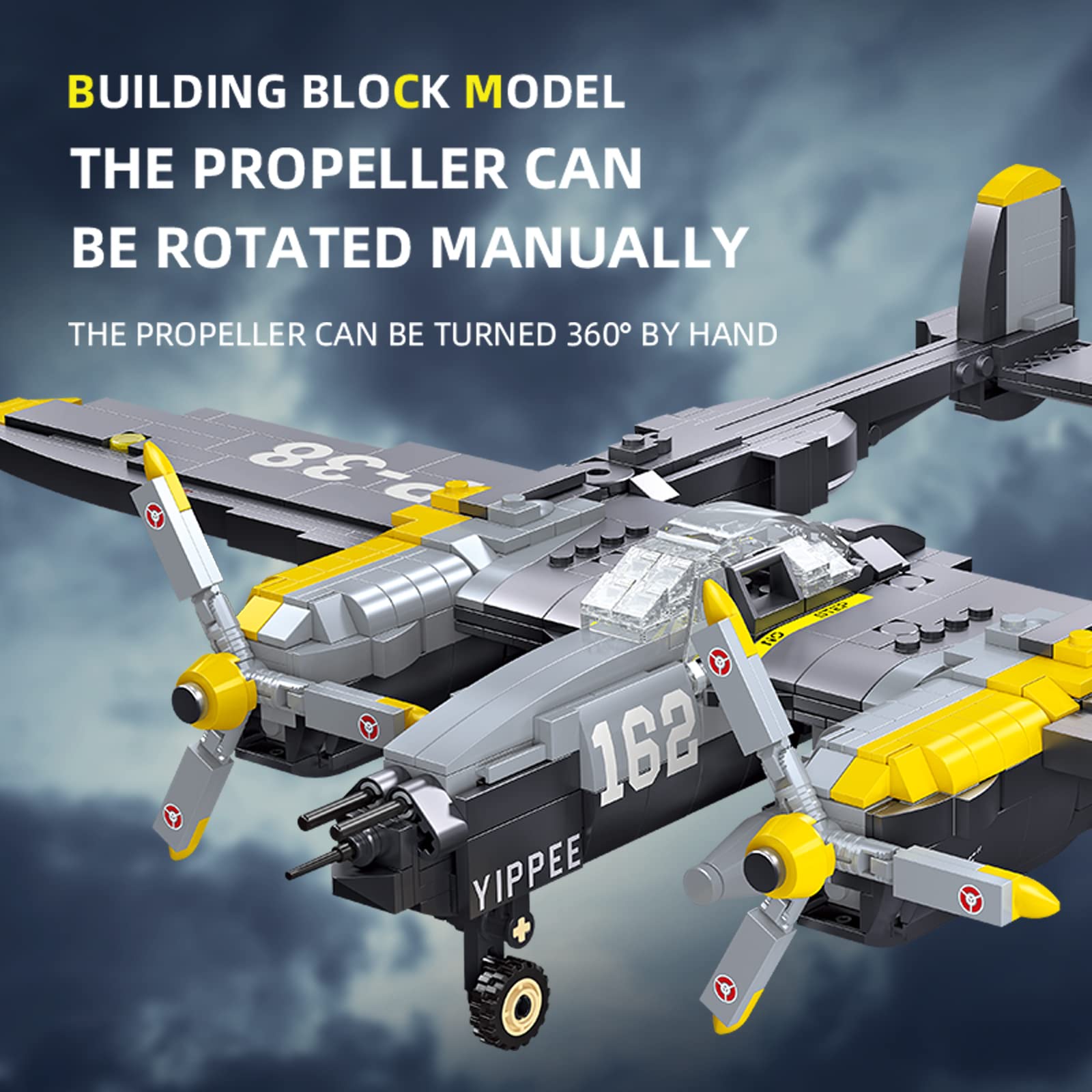 MEOA Fighter Jet Building Sets for Boys 8-12 937pcs P38 Lightning Fighter Building Blocks Toys WW2 Airplane Building Toys for Kids and Adults