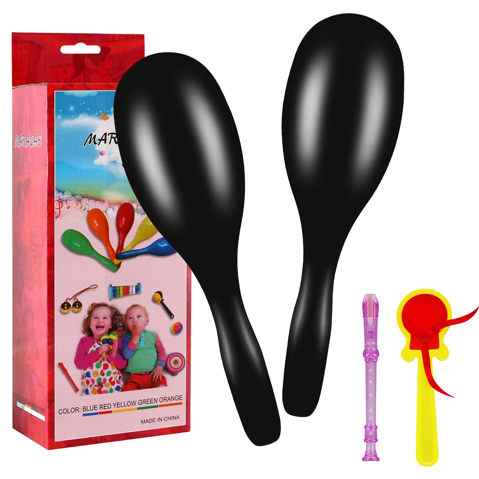 RANMING Maracas Musical Instruments,9.4 Inch Durable Plastic Maracas Shaker Rattles,Large Maracas for Cow Bell,party,Band performance,sporting.(Black)