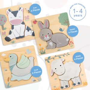 Anavrin Co. 4 pk Animal Shape Wooden Puzzles Set for Toddlers Early Brain Development Learning, Toddler 1 2 3 4 Years Old, Montessori STEM Educational Birthday Gift Toy