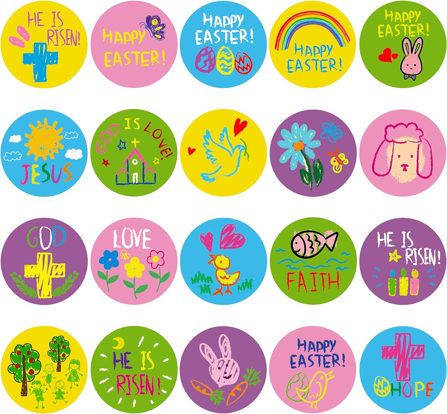 Haooryx 600PCS Religious Bible Stickers for Kid Cartoon Catholic Child Drawn Christian Religious Sticker Jesus He is Risen Sticker Spring Scripture Faith Sticker for Sunday School Party Art Craft