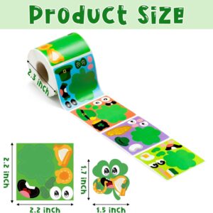 Haooryx 300PCS St Patrick’s Day Sticker Scene Roll Make Your Own Irish Shamrock Face Stickers DIY Lucky Clover Self Adhesive Sticker Art Craft for Kids Sticker Game St Patrick Party Favor Gift Supply