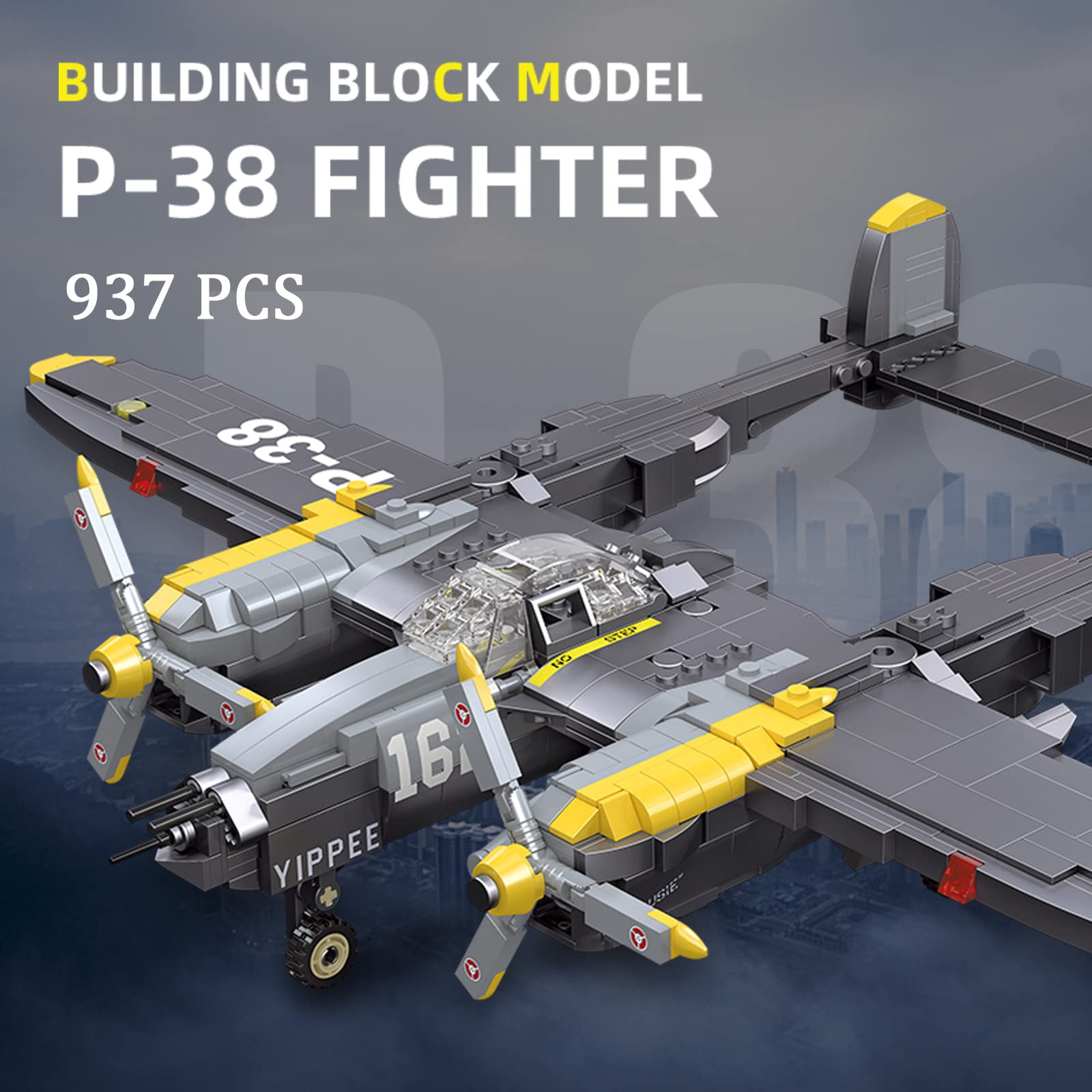 MEOA Fighter Jet Building Sets for Boys 8-12 937pcs P38 Lightning Fighter Building Blocks Toys WW2 Airplane Building Toys for Kids and Adults