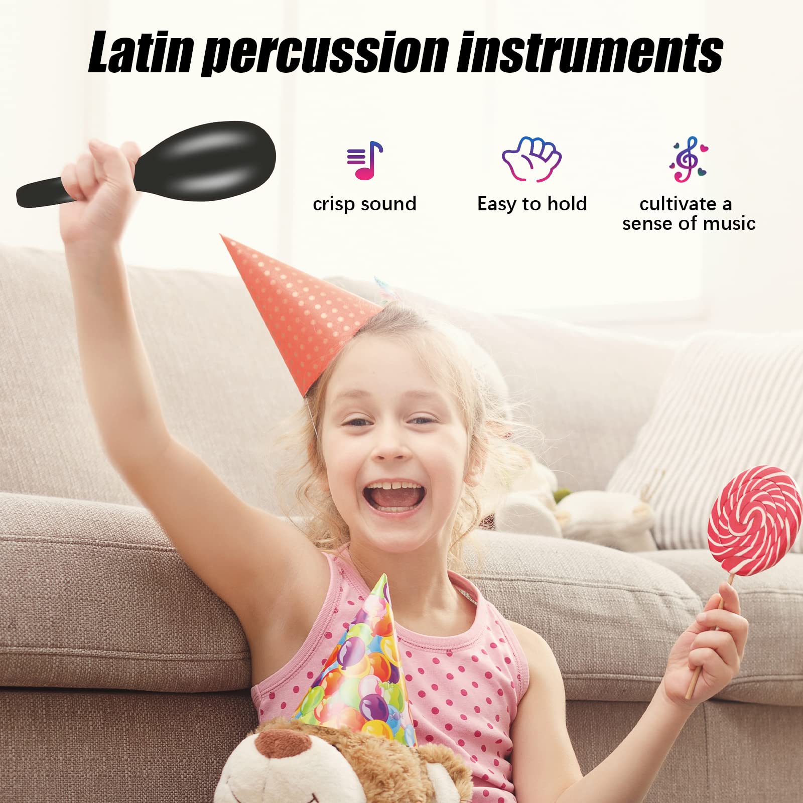 RANMING Maracas Musical Instruments,9.4 Inch Durable Plastic Maracas Shaker Rattles,Large Maracas for Cow Bell,party,Band performance,sporting.(Black)