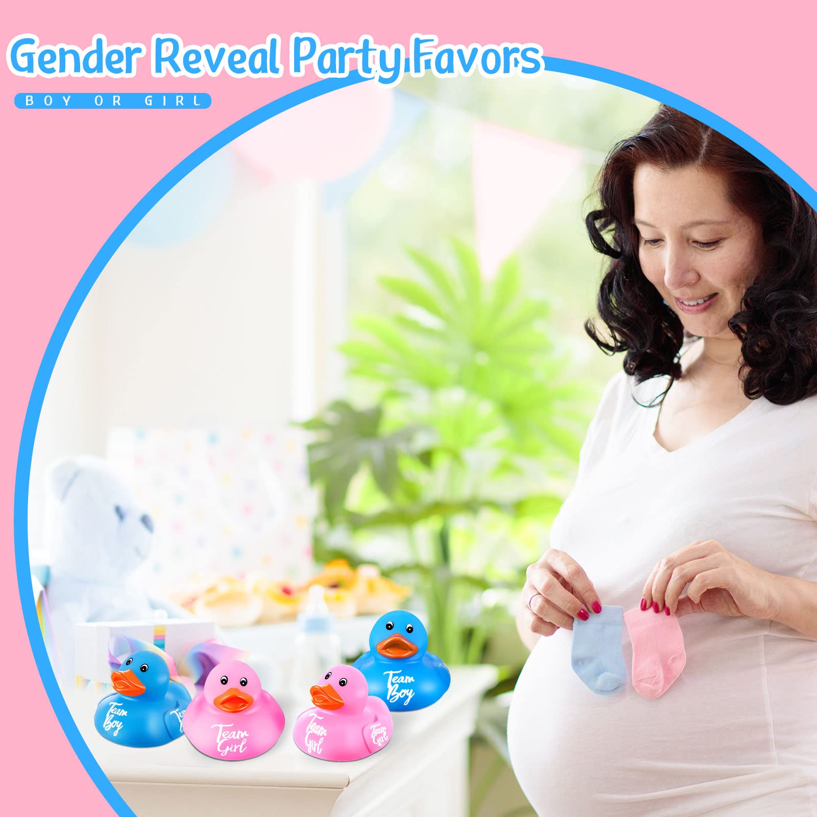 24 Pieces Pink Blue Gender Reveal Rubber Ducks in Bulk Mini Ducky Bath Toys Team Girl Team Boy Small Ducks for Baby Shower Gender Reveal Party Favor Decorations