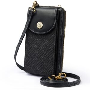 kattee women crossbody cell phone purse rfid blocking pu leather small phone wallet purses handbags card holder bags (black)