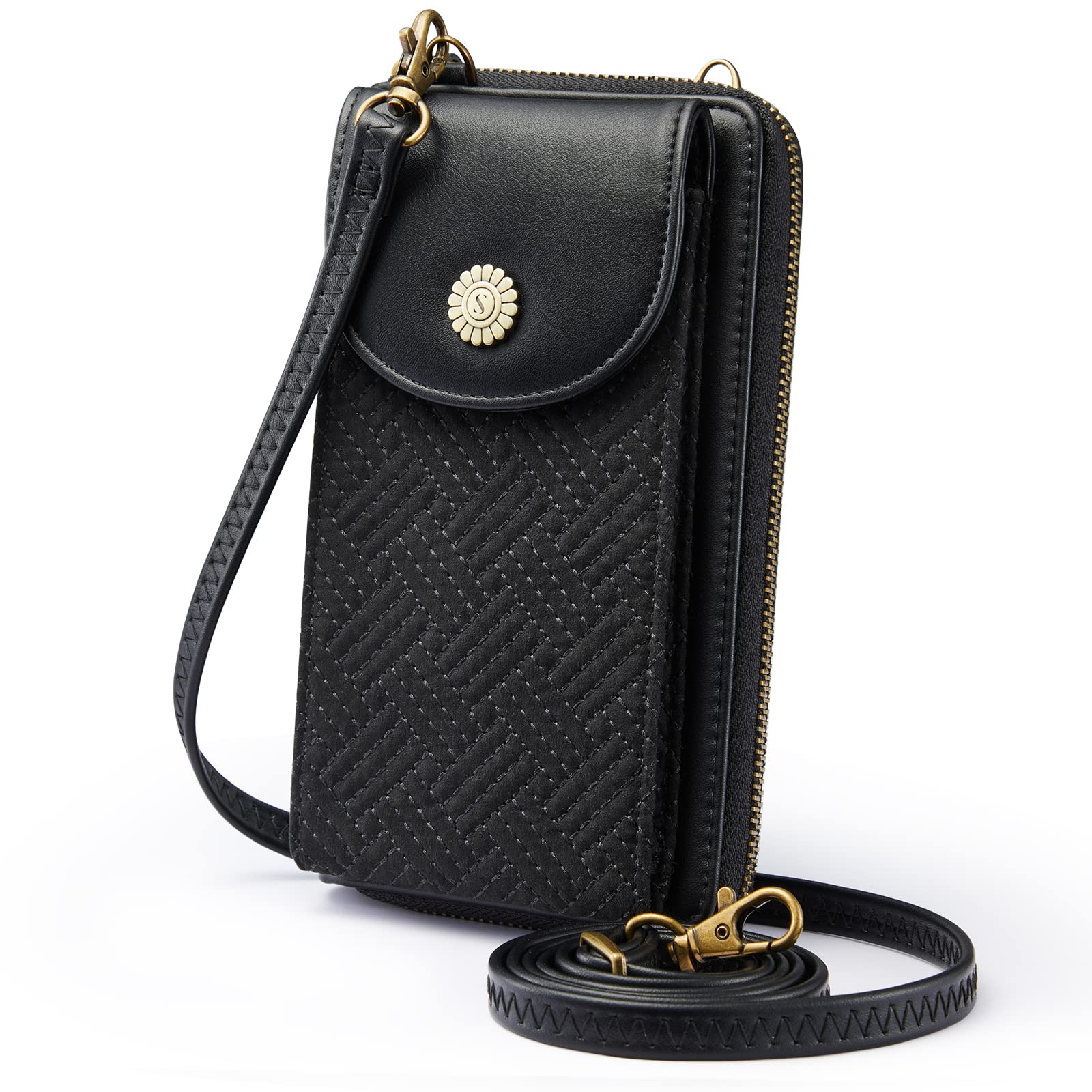 Kattee Women Crossbody Cell Phone Purse RFID Blocking PU Leather Small Phone Wallet Purses Handbags Card Holder Bags (Black)