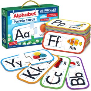 alphabet puzzle games for kindergarten - 26 pairs self-correcting abc puzzle alphabet matching game - abc learning for toddlers - sturdy alphabet learning toys learning letters matching game