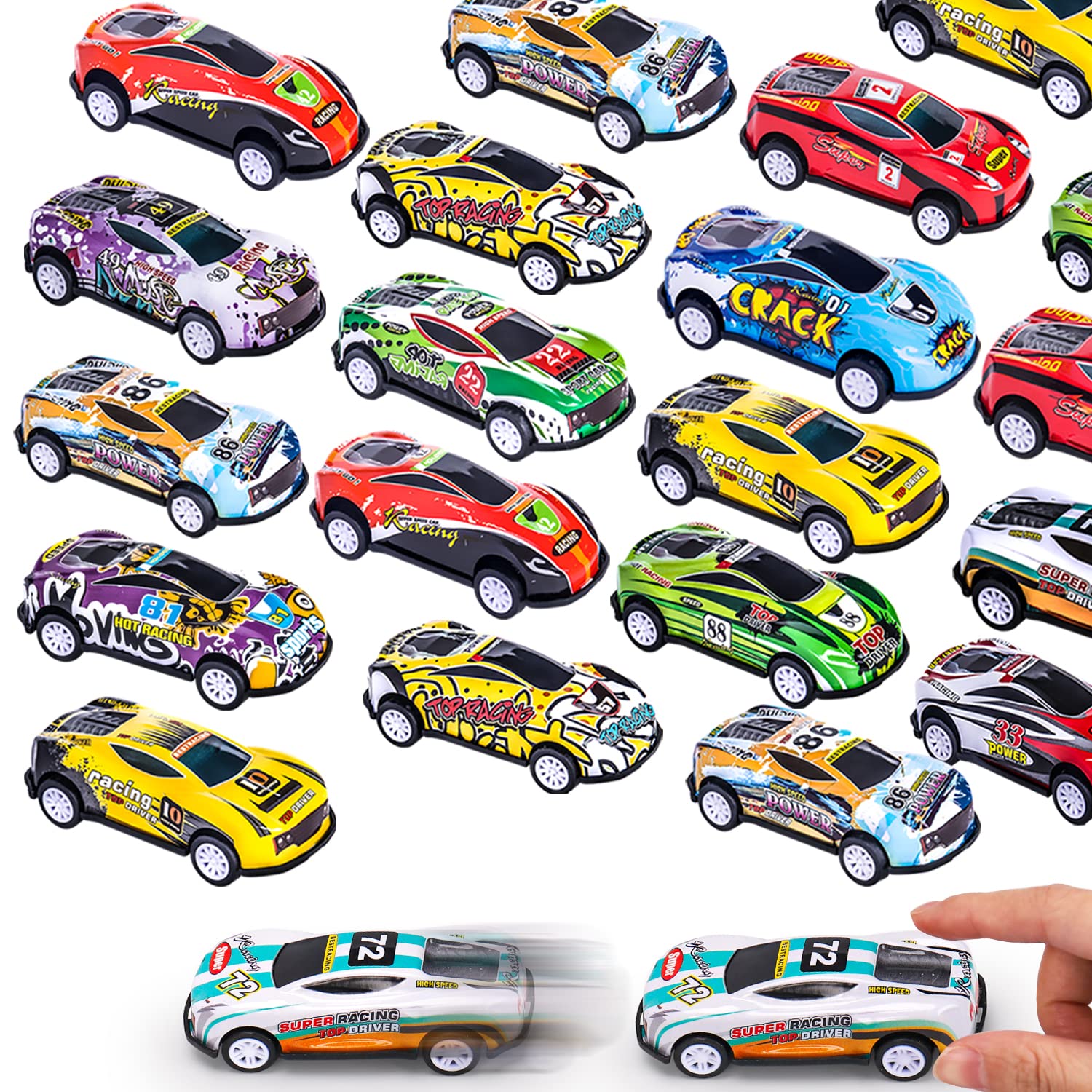 AugToy 26 Pack Pull Back Toy Cars Mini Die-Cast Race Vehicles Bulk Party Favors Supplies Goodie Bag Stuffers Pinata Fillers Class Treasure Chest Prize Box Toys Boys Girls Gifts for 3 4 5 + Year Old