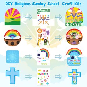 Haooryx 66PCS Christian Sunday School Craft Kit He Is Risen Hanging Ornament and Sticker Set Armor of God Crosses DIY Paper Ornament VBS Religious Sunday School Activities for Kids