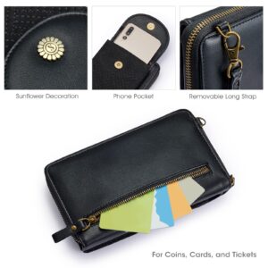 Kattee Women Crossbody Cell Phone Purse RFID Blocking PU Leather Small Phone Wallet Purses Handbags Card Holder Bags (Black)