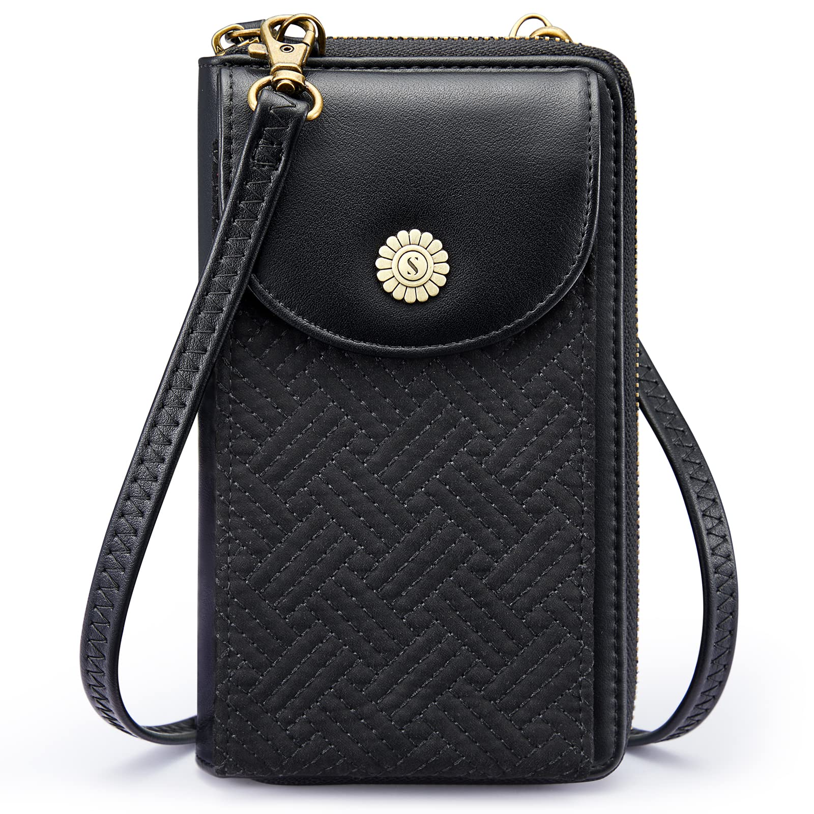 Kattee Women Crossbody Cell Phone Purse RFID Blocking PU Leather Small Phone Wallet Purses Handbags Card Holder Bags (Black)