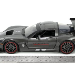 Big Time Muscle 1:24 2005 Chevy Corvette C6R Die-cast Car Charcoal Grey, Toys for Kids and Adults