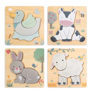 anavrin co. 4 pk animal shape wooden puzzles set for toddlers early brain development learning, toddler 1 2 3 4 years old, montessori stem educational birthday gift toy