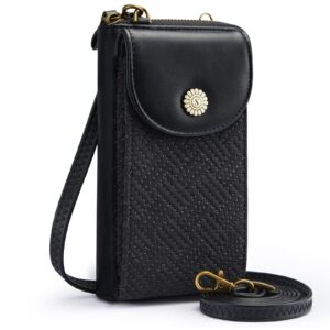 Kattee Women Crossbody Cell Phone Purse RFID Blocking PU Leather Small Phone Wallet Purses Handbags Card Holder Bags (Black)