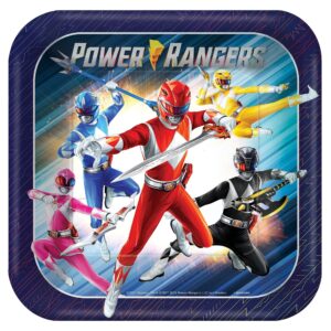 Power Rangers Birthday Party Supplies Bundle Pack includes Lunch Plates, Napkins, Table Cover, 12 Piece Hanging Swirl Decorations (Bundle for 16)