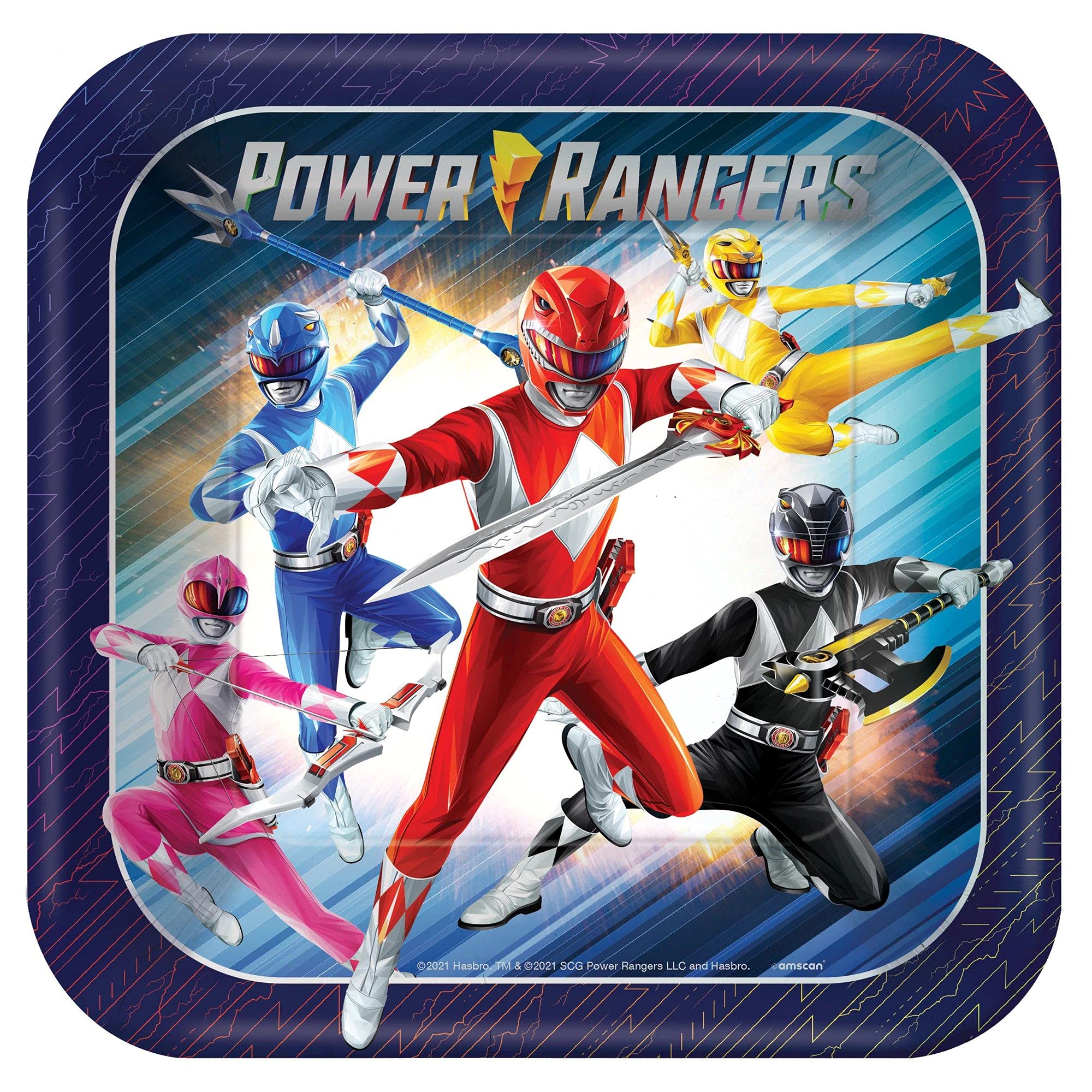 Power Rangers Birthday Party Supplies Bundle Pack includes Lunch Plates, Napkins, Table Cover, 12 Piece Hanging Swirl Decorations (Bundle for 16)