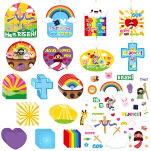 Haooryx 66PCS Christian Sunday School Craft Kit He Is Risen Hanging Ornament and Sticker Set Armor of God Crosses DIY Paper Ornament VBS Religious Sunday School Activities for Kids