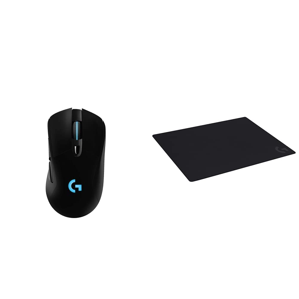 Logitech G703 Lightspeed Wireless Gaming Mouse Rubber Side Grips - Black Logitech G640 Large Cloth Gaming Mouse Pad, Optimized for Gaming Sensors, Mac and PC Gaming Accessories, 460 x 600 x 3 mm