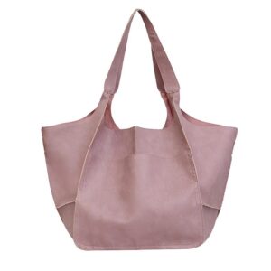 ZOSIVEB Large Tote Handbag, PU Leather Satchel Tote Shoulder Bags Purse Soft Crossbody Oversized Travel Tote Bag (Pink)