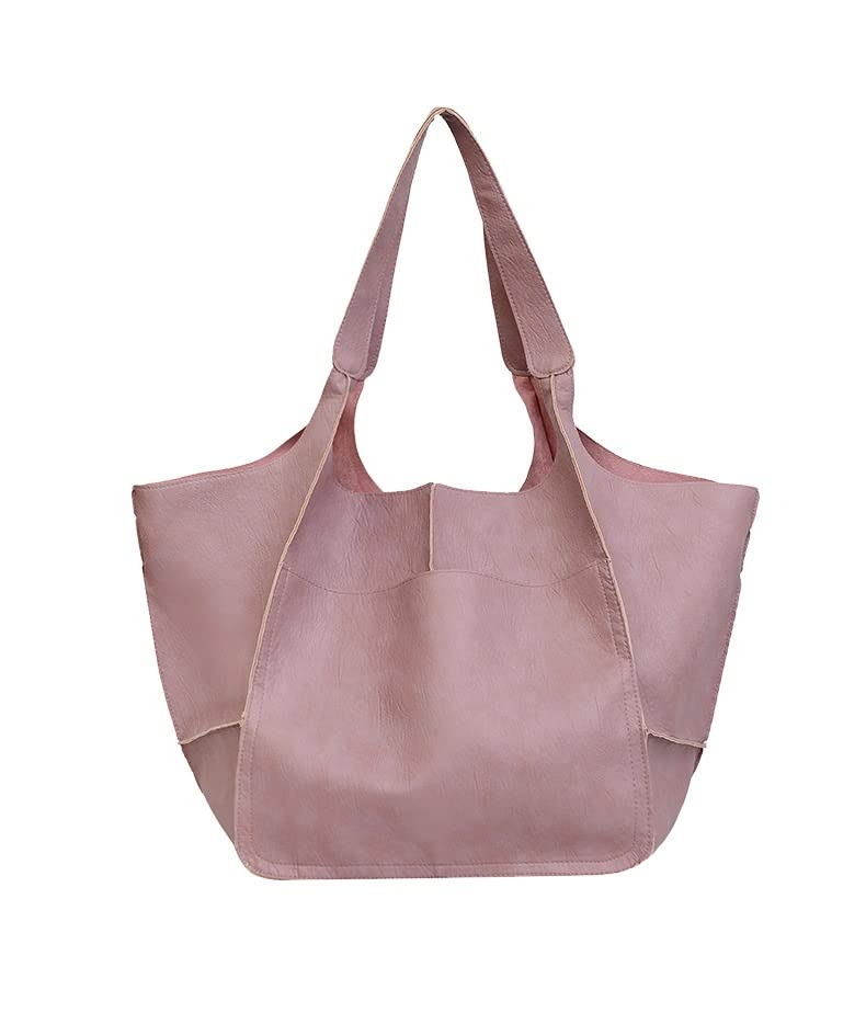 ZOSIVEB Large Tote Handbag, PU Leather Satchel Tote Shoulder Bags Purse Soft Crossbody Oversized Travel Tote Bag (Pink)