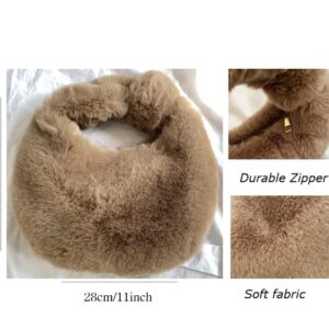 XPONNI Fuzzy Dumpling Bag, Cute Fluffy Bags Y2k, Cute Mini Handbags, Faux Fur Bag with Zipper, Soft Knotted Bag