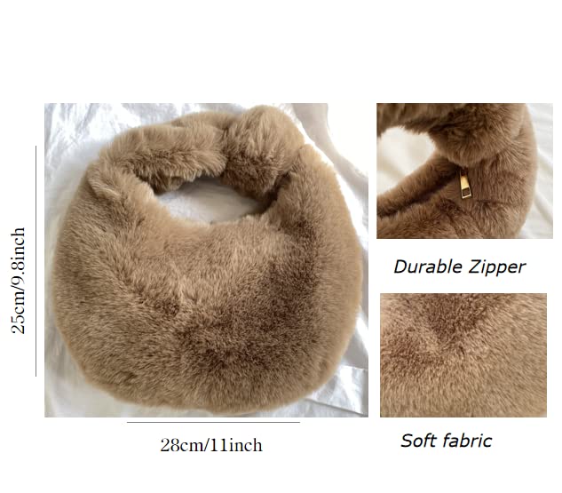 XPONNI Fuzzy Dumpling Bag, Cute Fluffy Bags Y2k, Cute Mini Handbags, Faux Fur Bag with Zipper, Soft Knotted Bag