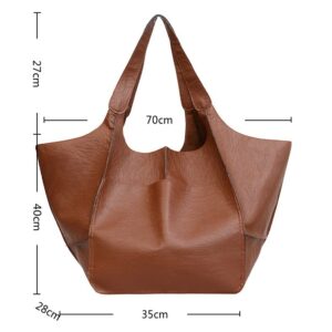 ZOSIVEB Large Tote Handbag, PU Leather Satchel Tote Shoulder Bags Purse Soft Crossbody Oversized Travel Tote Bag (Khaki)