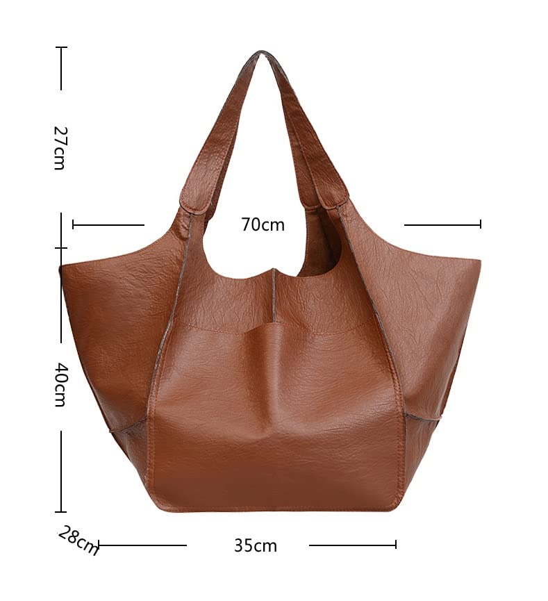 ZOSIVEB Large Tote Handbag, PU Leather Satchel Tote Shoulder Bags Purse Soft Crossbody Oversized Travel Tote Bag (Khaki)