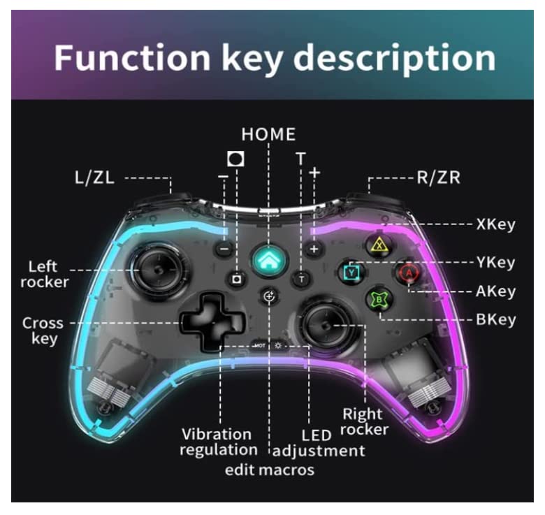 Thunder Tech Wireless Switch Controller/Transparent Look/Back Buttons/Compatible with N-Switch/Switch Lite/OLED/Dual Vibration/Compatible with PC and programmable