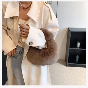 XPONNI Fuzzy Dumpling Bag, Cute Fluffy Bags Y2k, Cute Mini Handbags, Faux Fur Bag with Zipper, Soft Knotted Bag