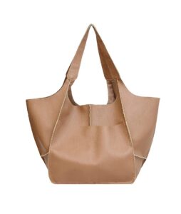 zosiveb large tote handbag, pu leather satchel tote shoulder bags purse soft crossbody oversized travel tote bag (khaki)