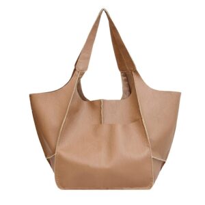 ZOSIVEB Large Tote Handbag, PU Leather Satchel Tote Shoulder Bags Purse Soft Crossbody Oversized Travel Tote Bag (Khaki)