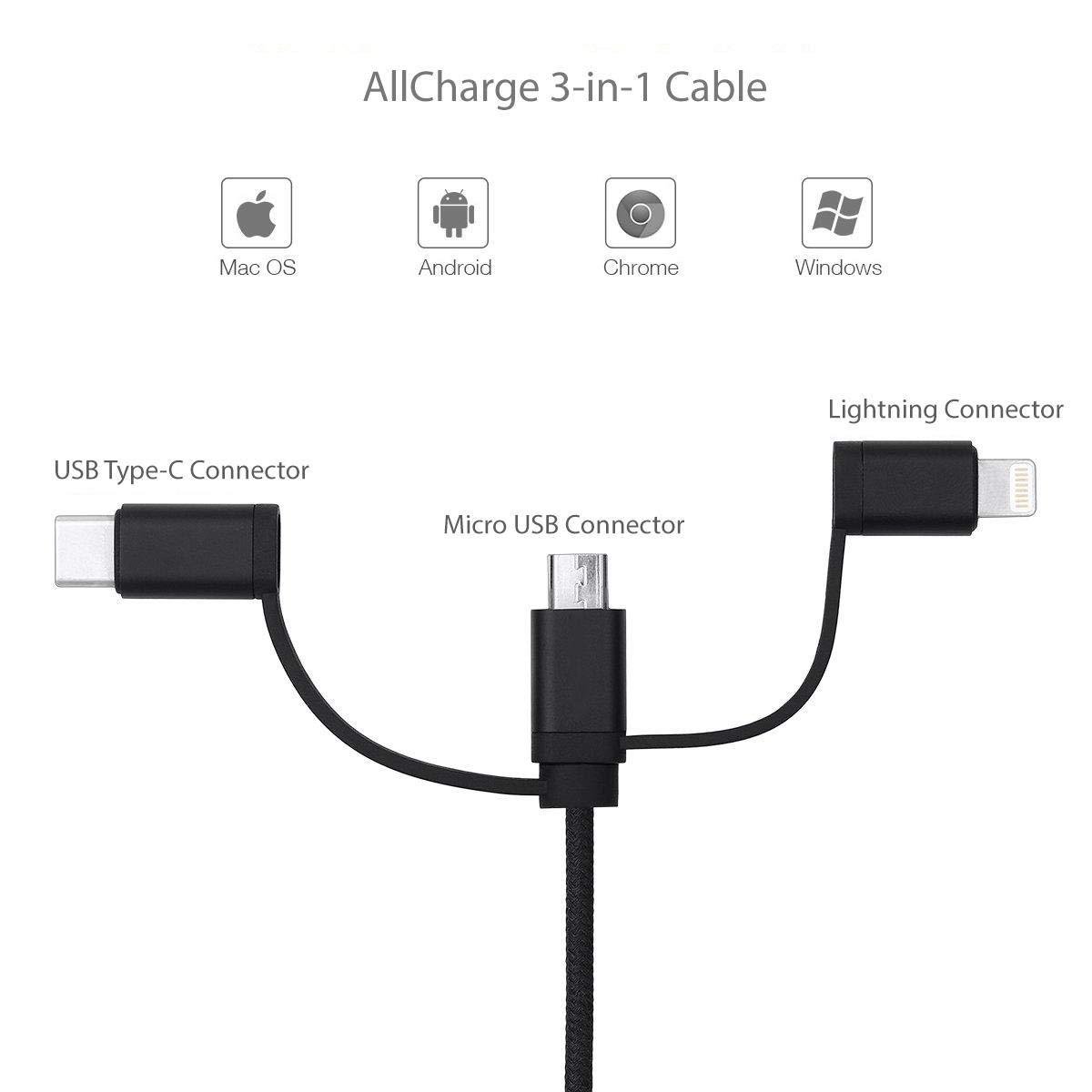 BoxWave Cable Compatible with Corsair HS75 XB Wireless - AllCharge 3-in-1 Cable for Corsair HS75 XB Wireless - Jet Black