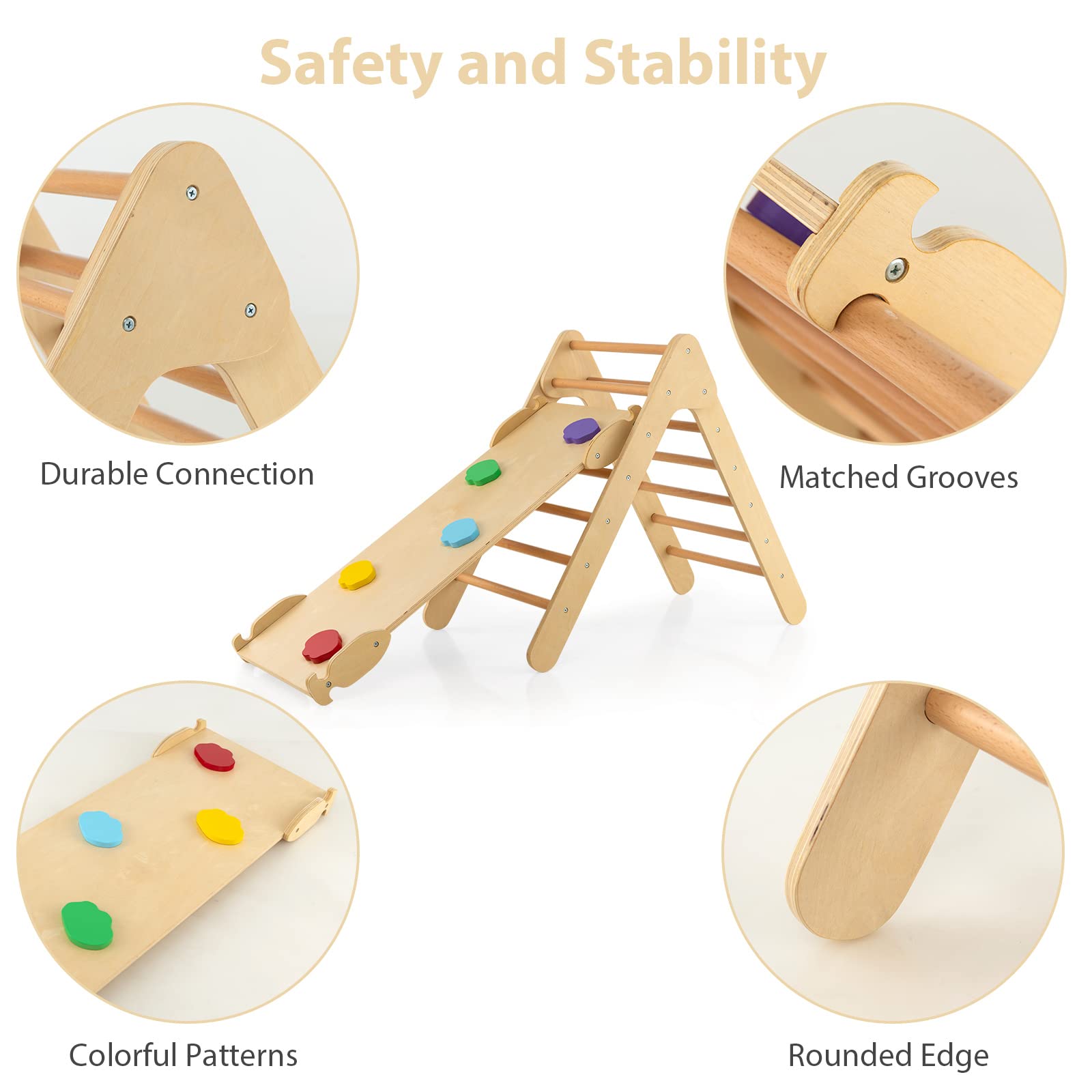 OLAKIDS Climbing Toys for Toddlers, 3 in 1 Kids Wooden Montessori Triangle Set Climber Toy with Ramp Ladder Slide for Gym Playground, Baby Indoor Climb Play Structure Activity Set for Boys Girls