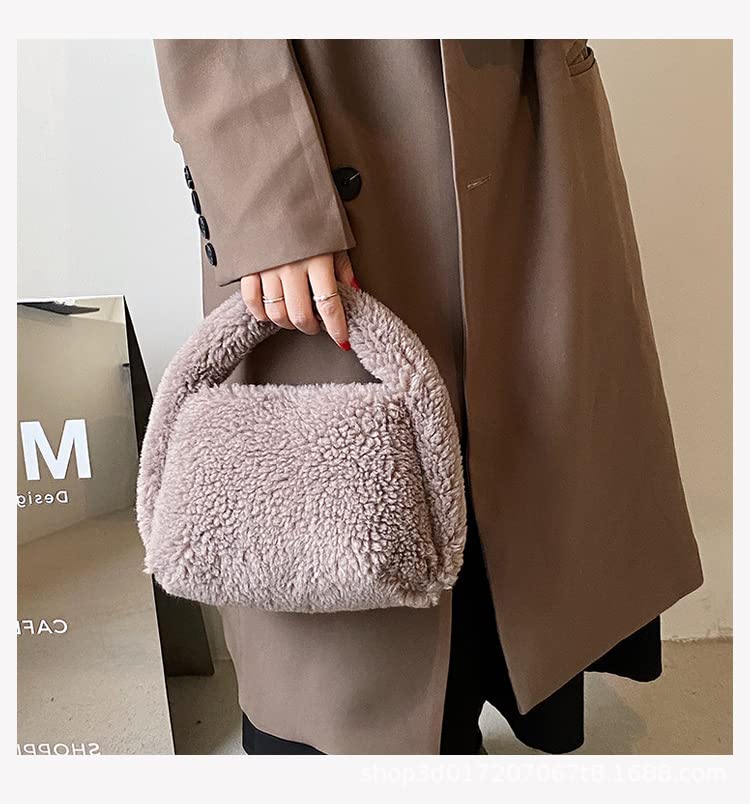 XPONNI Fuzzy Dumpling Bag, Cute Fluffy Bags Y2k, Cute Mini Handbags, Faux Fur Bag, Plush Underarm Bag (Light Brown)