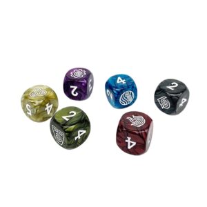 Magpie Games Dice Pack - Avatar Legends: The Roleplaying Game, 12 Six-Sided Dice Set, Engraved with Bending & Training Symbols, Pearlescent Colors, RPG Tabletop Accessory