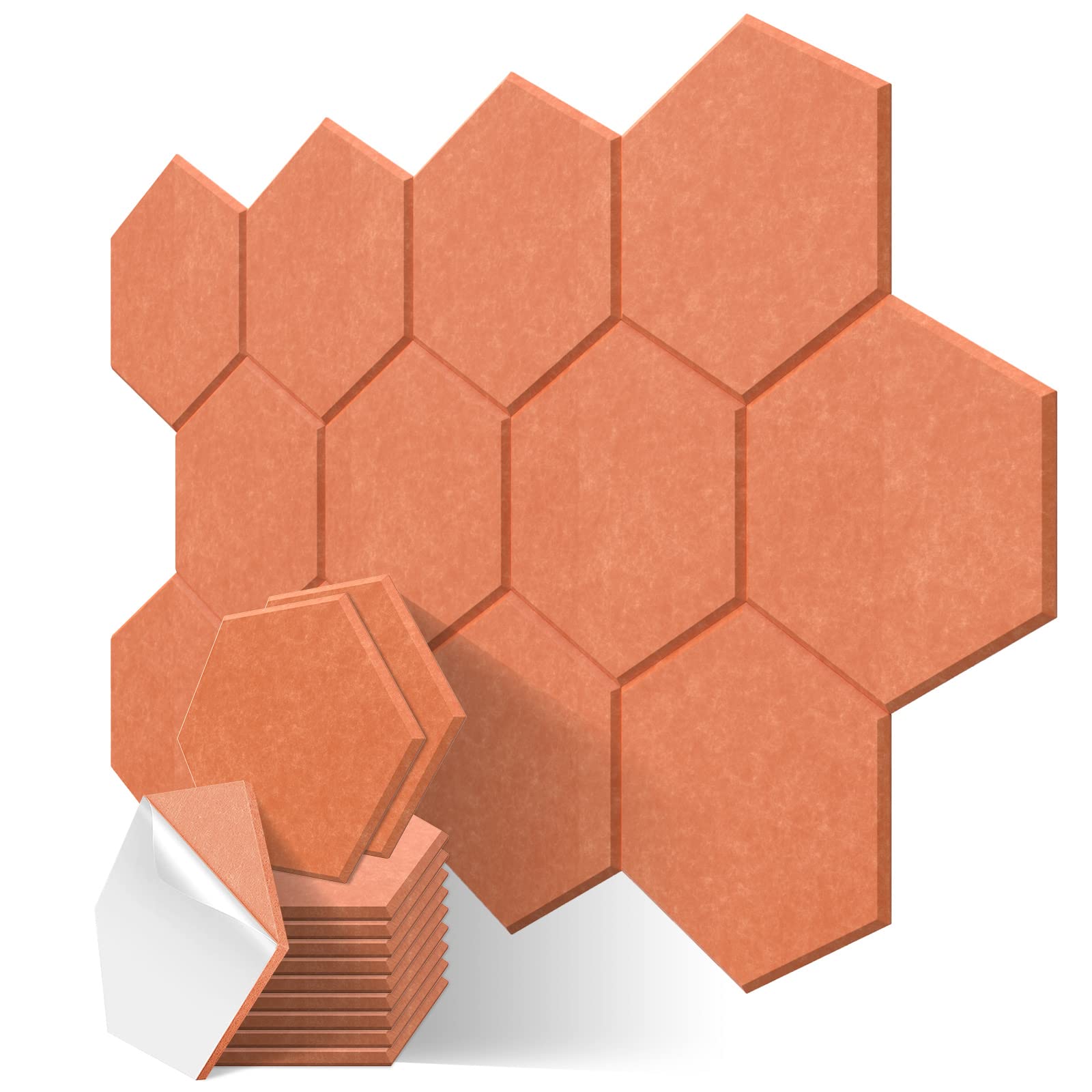 JBER Hexagon Acoustic Panels Beveled Edge Sound Proof Foam Panels Self-adhesive,14" X 12" X 0.4" High-Density Sound Absorbing Panels Wall Tiles for Acoustic Treatment, Home Office （12 Pack Orange）…