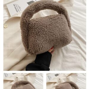 XPONNI Fuzzy Dumpling Bag, Cute Fluffy Bags Y2k, Cute Mini Handbags, Faux Fur Bag, Plush Underarm Bag (Light Brown)