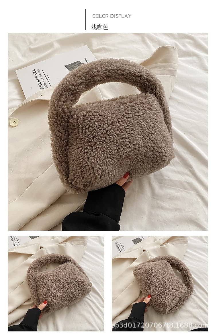 XPONNI Fuzzy Dumpling Bag, Cute Fluffy Bags Y2k, Cute Mini Handbags, Faux Fur Bag, Plush Underarm Bag (Light Brown)