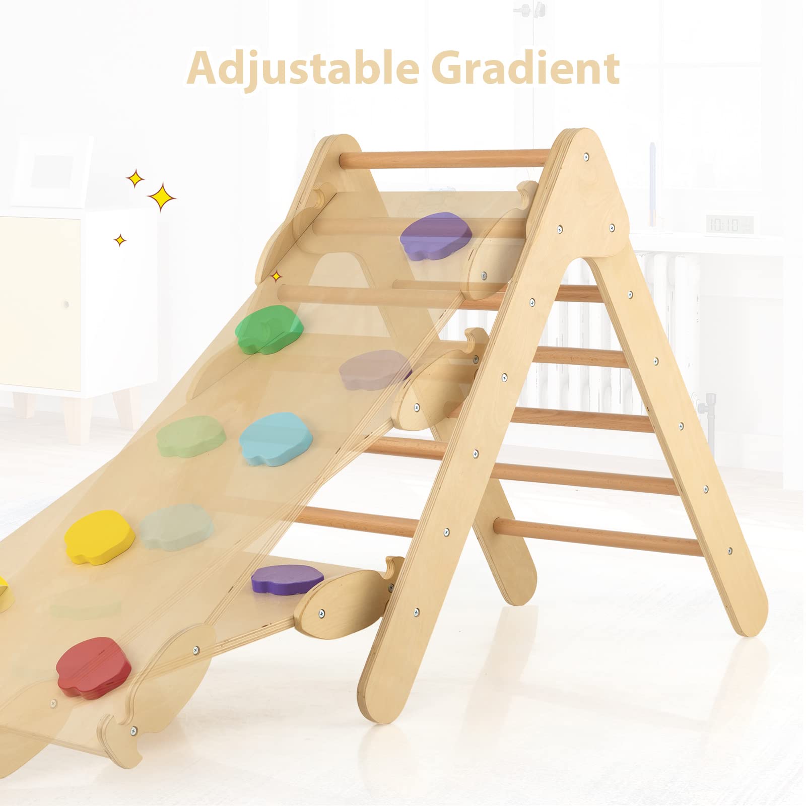 OLAKIDS Climbing Toys for Toddlers, 3 in 1 Kids Wooden Montessori Triangle Set Climber Toy with Ramp Ladder Slide for Gym Playground, Baby Indoor Climb Play Structure Activity Set for Boys Girls