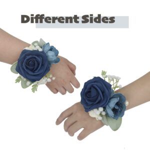 Rinlong Navy Blue Rose Corsage and Boutonniere Set for Men Wedding Homecoming Prom