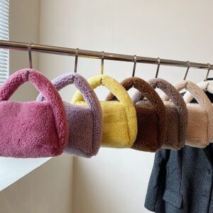 XPONNI Fuzzy Dumpling Bag, Cute Fluffy Bags Y2k, Cute Mini Handbags, Faux Fur Bag, Plush Underarm Bag (Light Brown)