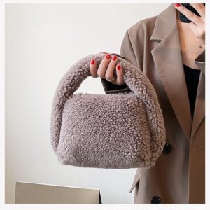 XPONNI Fuzzy Dumpling Bag, Cute Fluffy Bags Y2k, Cute Mini Handbags, Faux Fur Bag, Plush Underarm Bag (Light Brown)