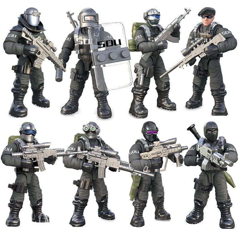 MEIEST SWAT Model Equipment Assembly Building Block Toys,8 PCS City Police Action Mini-Figures with Multiple Military Weapons Accessories,Party Favors Set