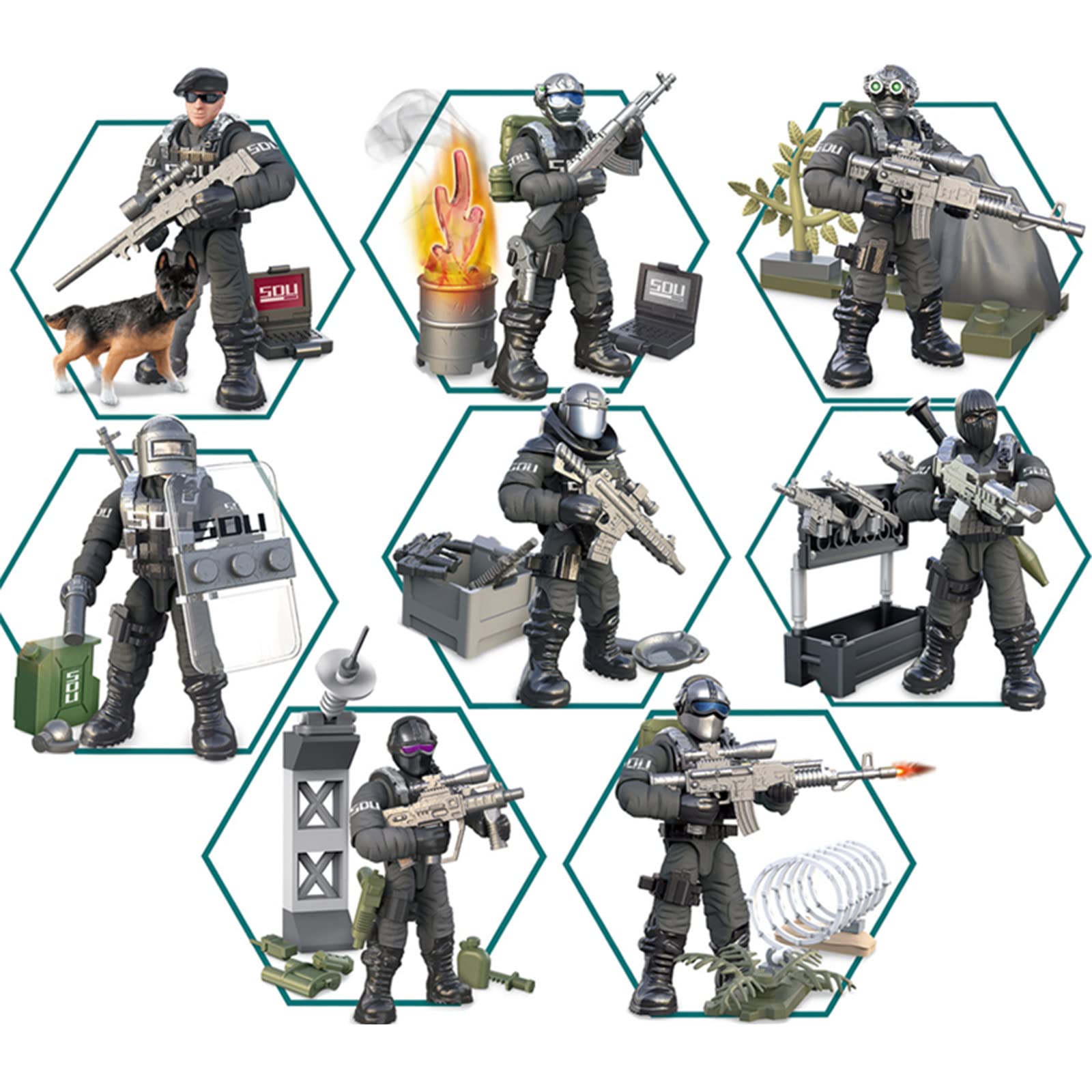 MEIEST SWAT Model Equipment Assembly Building Block Toys,8 PCS City Police Action Mini-Figures with Multiple Military Weapons Accessories,Party Favors Set